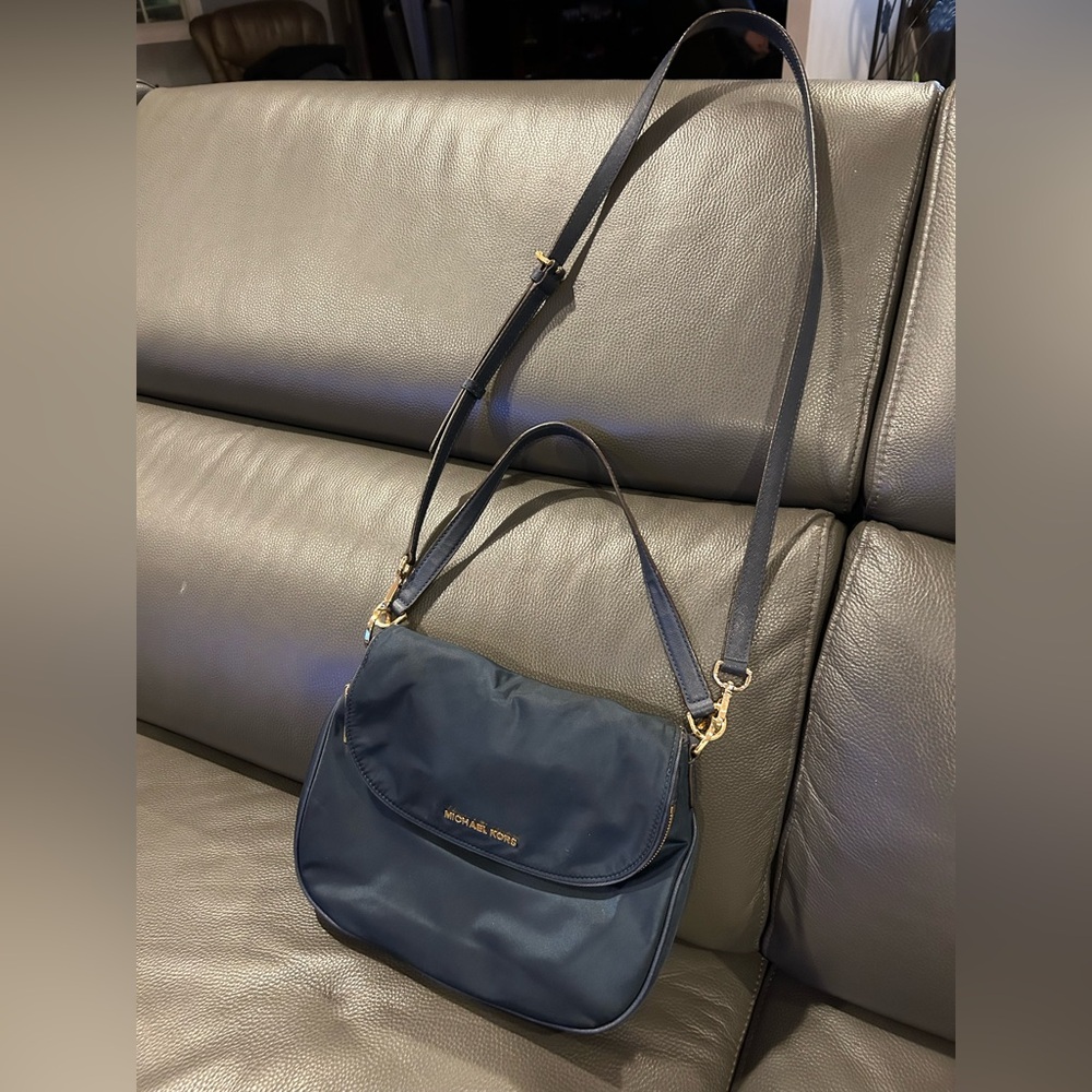 Michael Kors Dark Blue Shoulder Bag with Gold Accents
